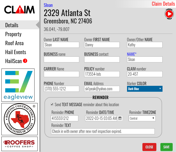 Site specific hail monitoring and hail history for up to 300 locations.