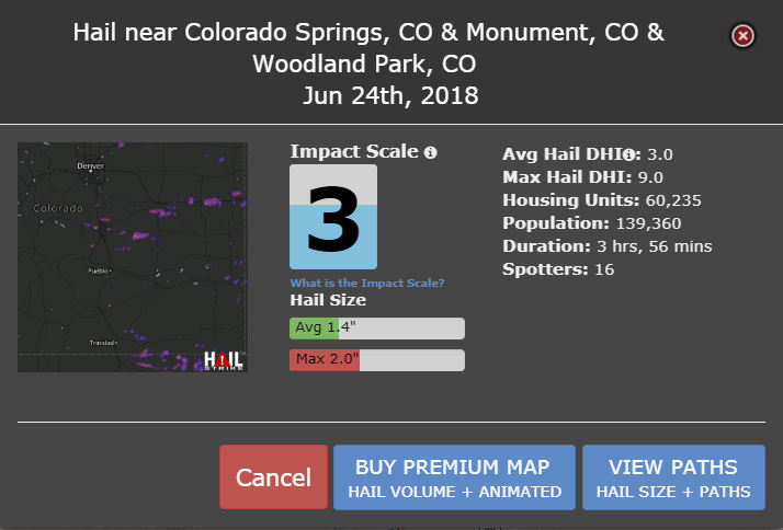 Hail Size Damage Chart