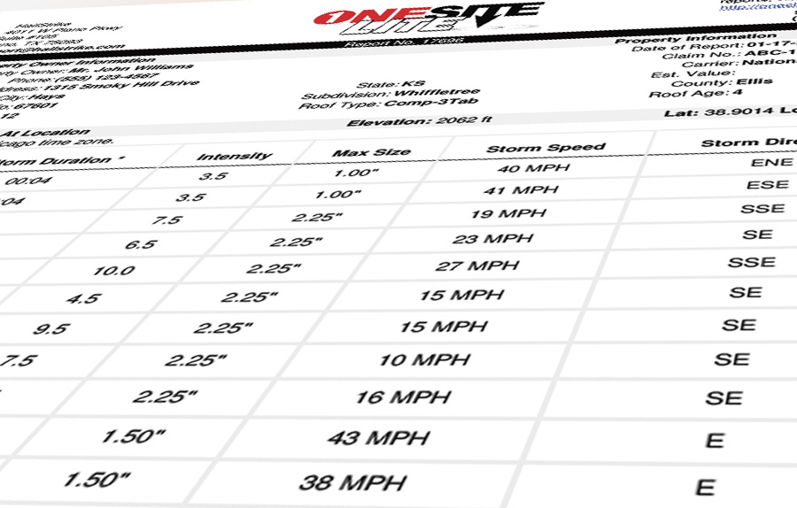 OneSite Lite reports include comprehensive details of every storm since 2011.